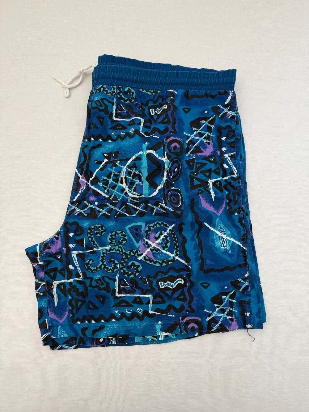 Vintage 90s Abstract Geometric Print Swim Trunks by Basic Editions Large